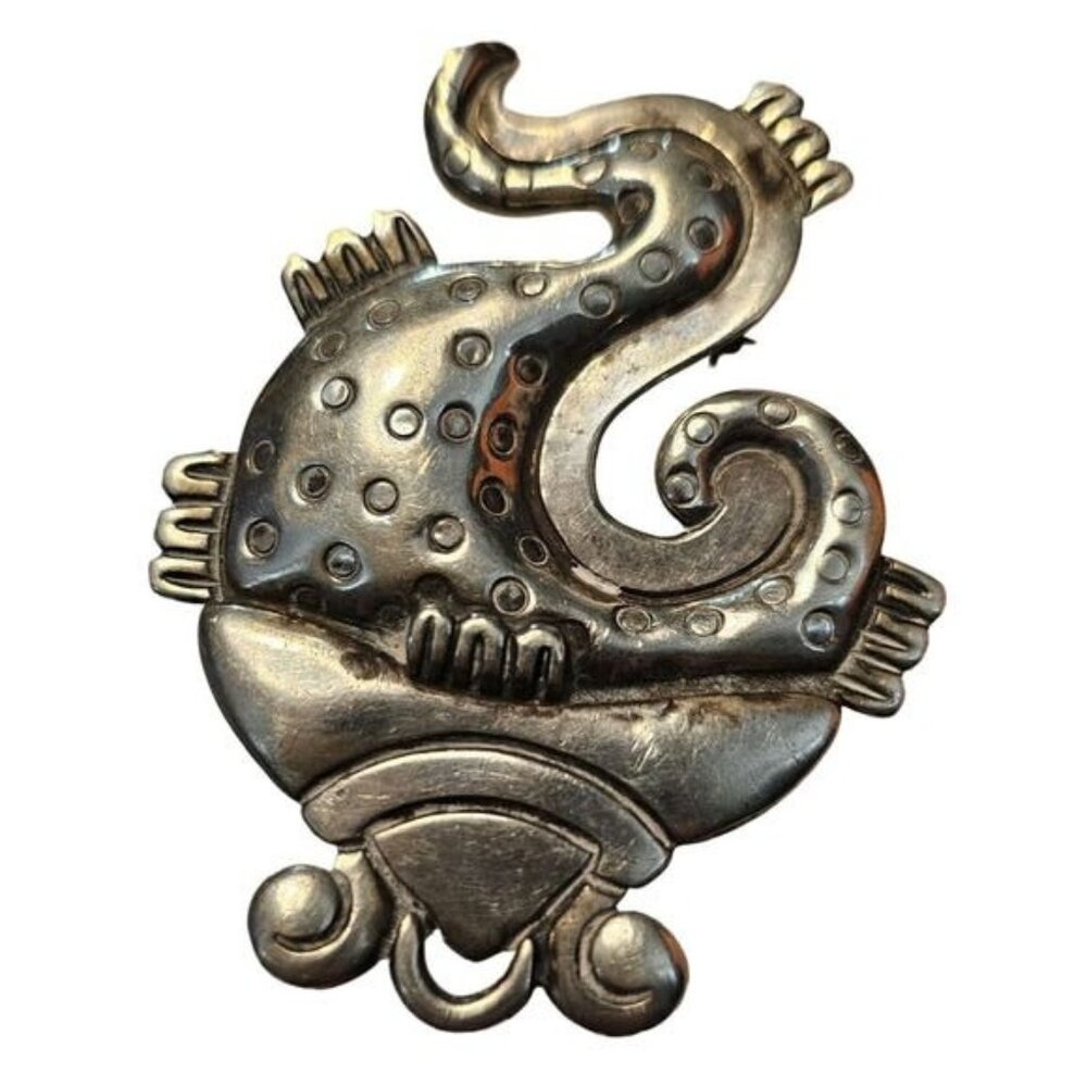 Rare Héctor‎ Aguilar Taxco 990 Silver Octopus Sea Creature Pendant Brooch VTG